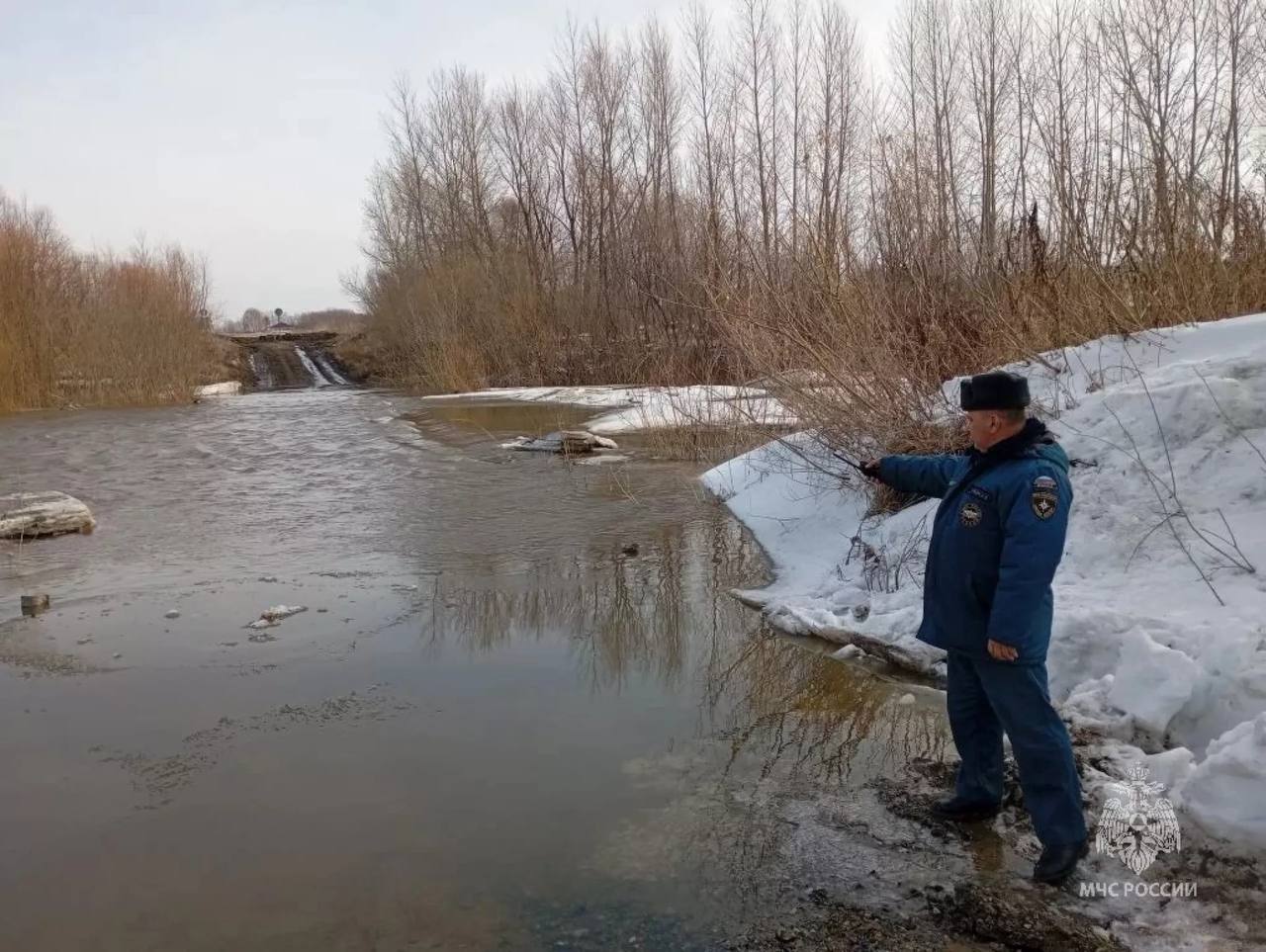Талой водой в Алтайском крае начало топить дворы и залило мост Талой водой в Алтайском крае начало топить дворы и залило мост