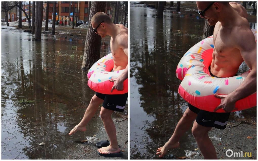 «Чем вам не Бали?» Житель Новосибирска искупался в гигантской луже посреди города «Чем вам не Бали?» Житель Новосибирска искупался в гигантской луже посреди города