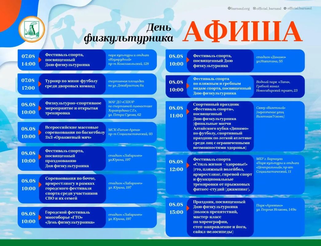 В Барнауле 7 и 8 августа отметят День физкультурника