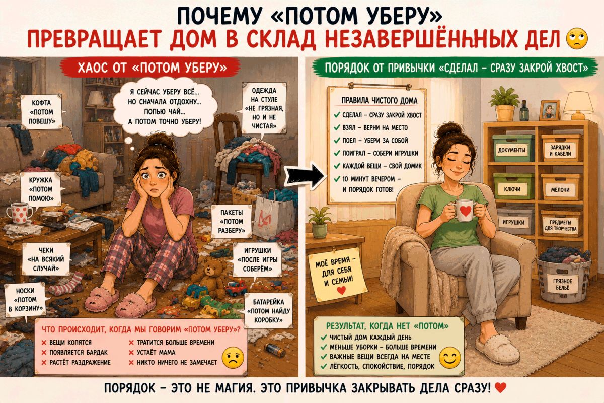 Почему «потом уберу» превращает дом в склад незавершённых дел?