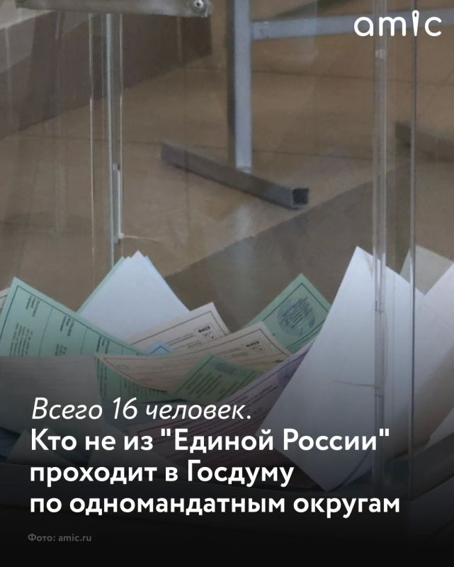 Всего 16 кандидатов, которые выдвигались не от партии "Единая Россия", смогли одержать победу на выборах в Государственную Думу по одномандатным округам