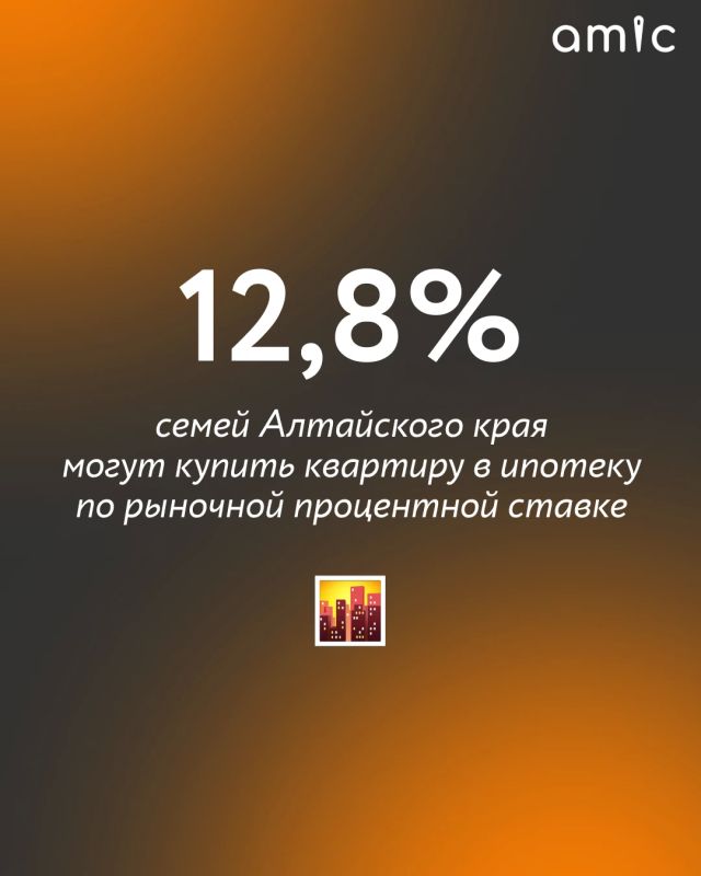 В Алтайском крае доля семей, которые могут купить квартиру в ипотеку по рыночной процентной ставке, составляет 12,8%