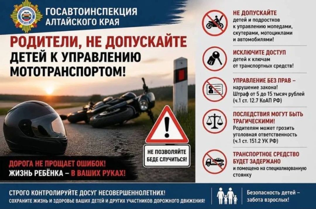 Госавтоинспекция Алтайского края обращается к несовершеннолетним водителям мототранспорта и их родителям