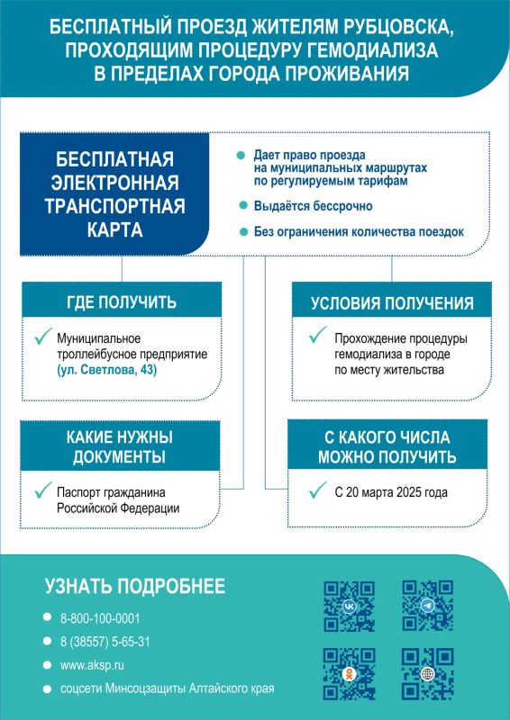 Жителям шести городов Алтайского края, проходящим гемодиализ в городе их проживания, предоставляется бесплатный проезд в общественном транспорте